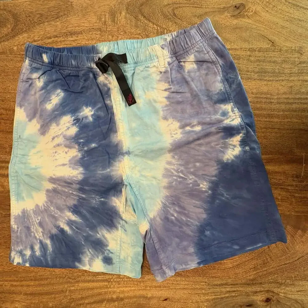 Gramicci Shorts Mens 34 Blue Chino Abstract Print Elastic Waist Belted Casual